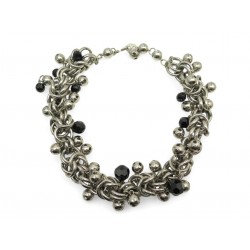 VINTAGE COLLIER PACO RABANNE EN METAL AVEC GRELOTS & PERLES NOIRES 65CM NECKLACE
