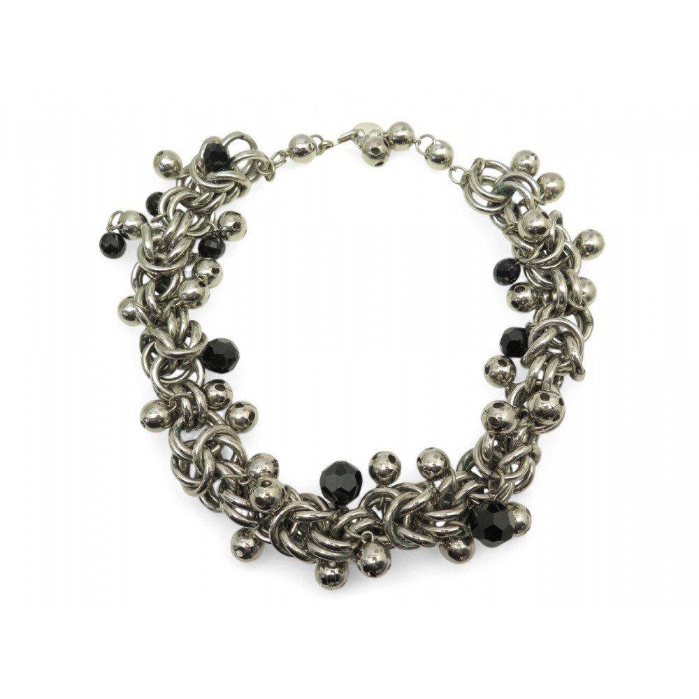 VINTAGE COLLIER PACO RABANNE EN METAL AVEC GRELOTS & PERLES NOIRES 65CM NECKLACE