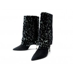 CHAUSSURES BOTTINES BALMAIN 37 TALONS DAIM SEQUINS ARGENTES LEOPARD BOOTS 1690€