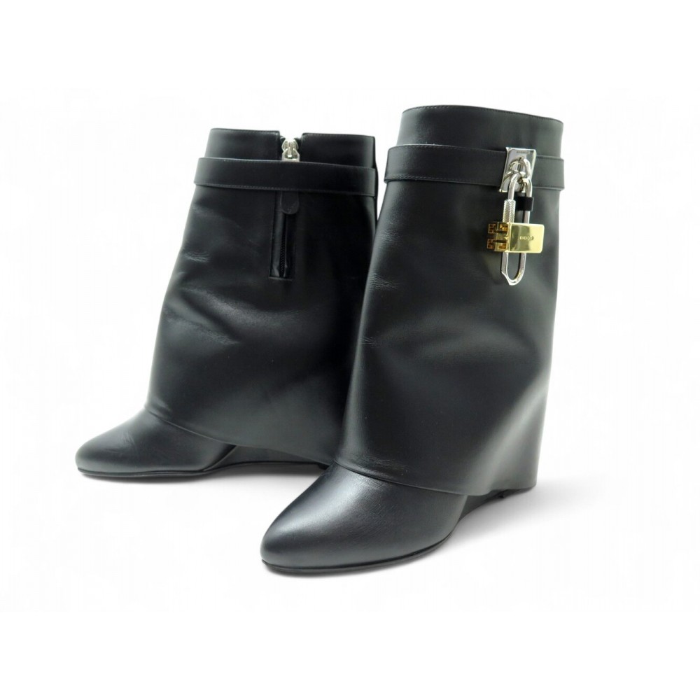 CHAUSSURES GIVENCHY BOTTINES SHARK LOCK CADENAS 4G 37 EN CUIR NOIR BOOTS 1750€