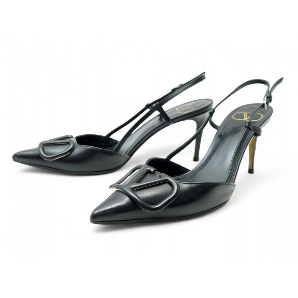 CHAUSSURES VALENTINO ESCARPINS VLOGO SIGNATURE 36I 37FR SLINGBACK CUIR NOIR 890€