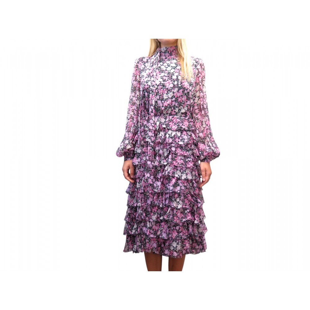 NEUF ROBE GIAMBATTISTA VALLI 42 IT 38 FR M EN SOIE ROSE FLORAL SILK DRESS 2200€