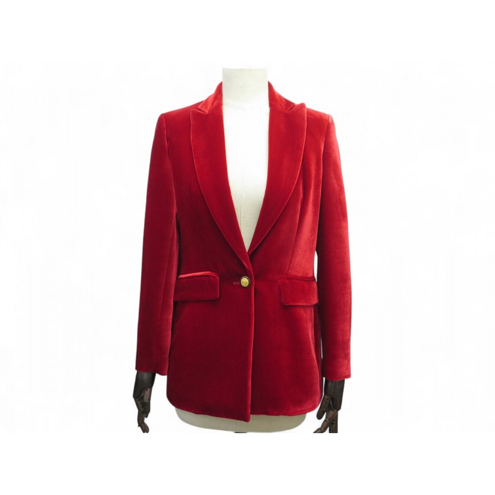 NEUF VESTE DMN DEMAIN PARIS BARRY XS 34 S 36 EN VELOURS ROUGE VELVET JACKET 560€