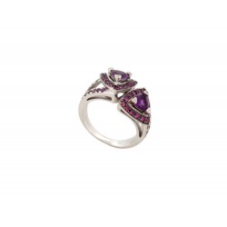 BAGUE MAUBOUSSIN SUBTILE DUALITE T52 AMETHYSTE DIAMANTS OR BLANC 18K RING 1790€