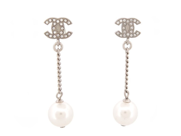  boucles d'oreilles chanel logo cc strass perles