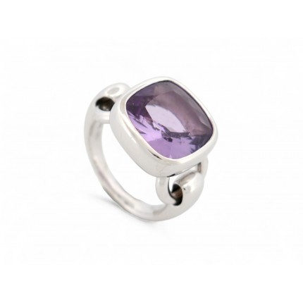 BAGUE POIRAY INDRANI GM AMETHYSTE COUSSIN T61 OR BLANC 18K 18GR GOLD RING 3700€
