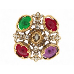 VINTAGE PENDENTIF CHANEL GRIPOIX CABOCHONS PATE DE VERRE STRASS 70'S METAL DORE