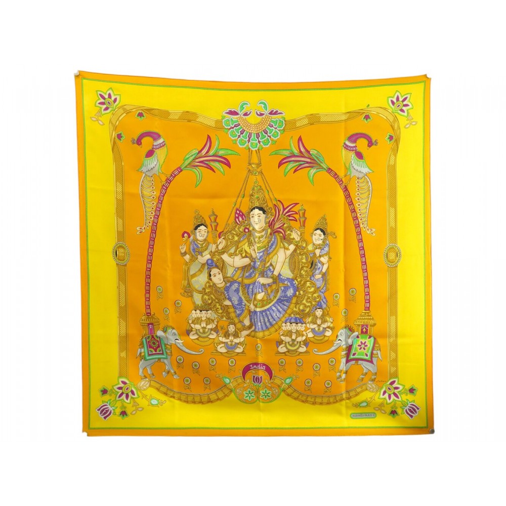 FOULARD HERMES INDIA PAR CATY LATHAM 1986 EN SOIE CARRE 90 CM SILK SCARF 530€