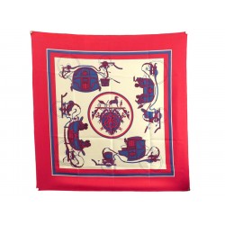 FOULARD HERMES EX LIBRIS 1ERE EDITION 1946 GRYGKAR SOIE ROUGE CARRE SCARF 530€
