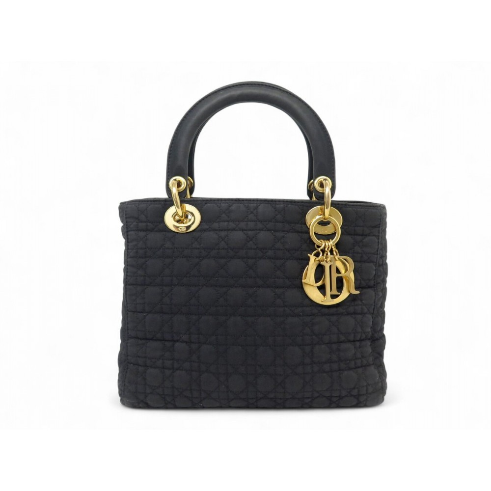 VINTAGE SAC A MAIN CHRISTIAN DIOR LADY MEDIUM TOILE CANNAGE NOIR HAND BAG 4400€