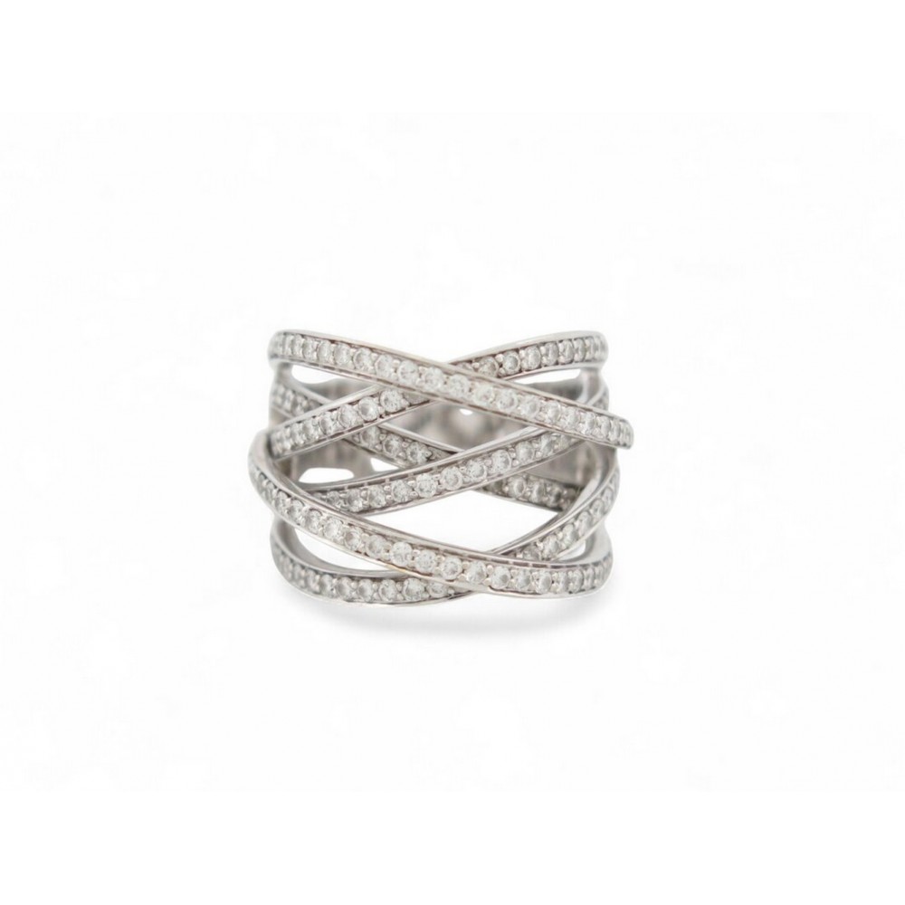 BAGUE 6 ANNEAUX ENTRELACES T53 EN OR BLANC 18K 12GR SERTIS DE 160 DIAMANTS 1.6€