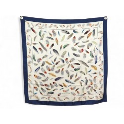 VINTAGE FOULARD HERMES LES PLUMES LINARES SOIE BLEUE CARRE 90CM BOITE SCARF 530€