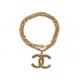 VINTAGE COLLIER CHANEL PENDENTIF LOGO CC CHAINE METAL DORE 1985 82CM NECKLACE