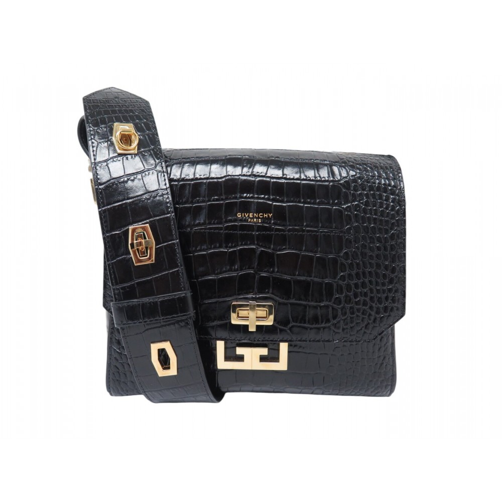 SAC A MAIN GIVENCHY EDEN MEDIUM CUIR FACON CROCO NOIR BANDOULIERE HAND BAG 1950€