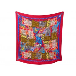 CHALE HERMES ETENDARDS ET BANNIERES 140 CM EN CACHEMIRE & SOIE ROUGE SHAWL 1260€