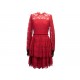 NEUF ROBE LANVIN DENTELLES BRODERIE RW-DR2072-2999-P16 S 36 EN COTON ROUGE 2950€