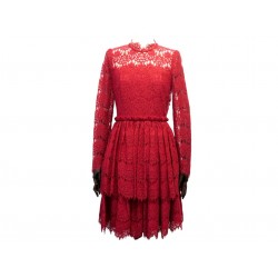 NEUF ROBE LANVIN DENTELLES BRODERIE RW-DR2072-2999-P16 S 36 EN COTON ROUGE 2950€