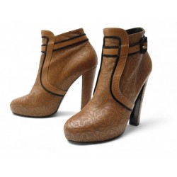 CHAUSSURES HERMES BOTTINES MOTIFS H PERFORES 39 EN CUIR MARRON SANGLE BOOTS 990€
