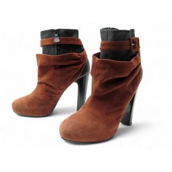 CHAUSSURES HERMES BOTTINES 39 EN CUIR ET DAIM BICOLORE POCHON BOOTS SHOES 990€