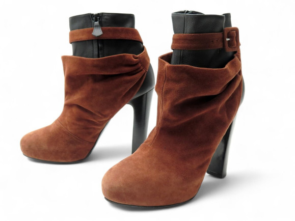 chaussures hermes bottines 39 en cuir et daim bicolore