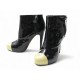 CHAUSSURES CHANEL G28290 BOTTINES A TALONS 38.5 CUIR VERNIS NOIR LOW BOOTS 1500€