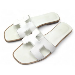 CHAUSSURES HERMES ORAN H021056Z 40.5 SANDALES CUIR BLANC WHITE MULES SHOES 610€
