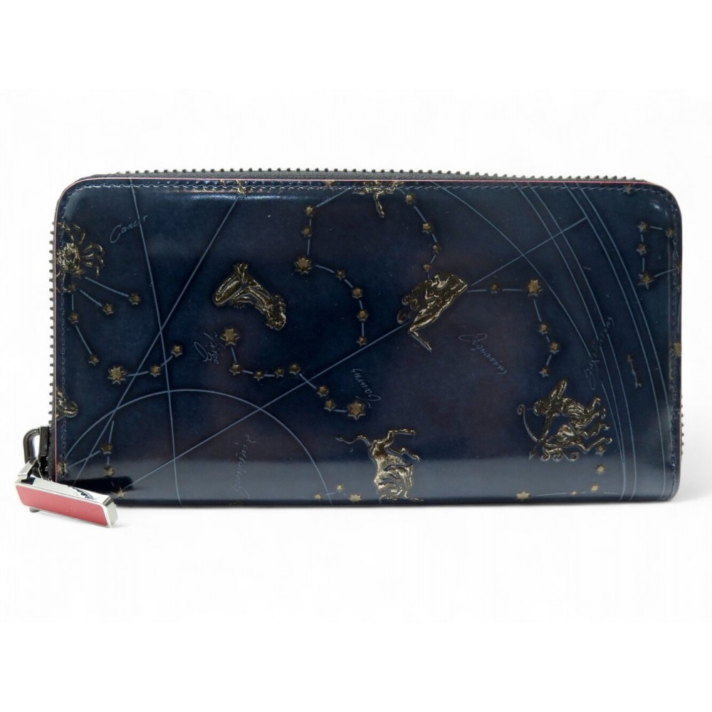 PORTEFEUILLE LOUBOUTIN SIGNES DU ZODIAQUE EN CUIR VERNI BLEU MARINE WALLET 550€