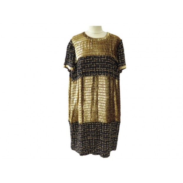 ROBE DE SOIREE CHANEL P40208 50 XL EN TWEED DORE & NOIR BLACK GOLDEN DRESS 3800€