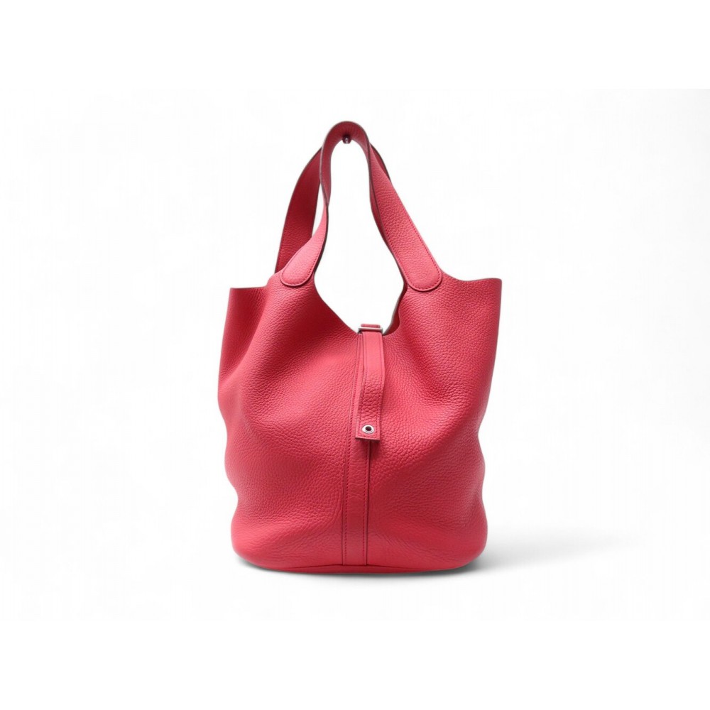 SAC A MAIN HERMES PICOTIN 26 EN CUIR GRAINE BOUGAINVILLIER ROUGE LEATHER HANDBAG