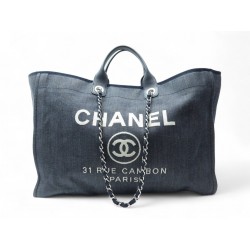 SAC A MAIN CHANEL DEAUVILLE SHOPPING XL 50 CM CABAS TOILE BLEUE TOTE BAG 4400€