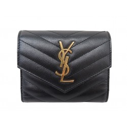 NEUF PORTEFEUILLE SAINT LAURENT CASSANDRE COMPACT 403943 CUIR NOIR WALLET 550€
