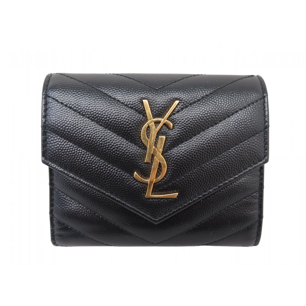 NEUF PORTEFEUILLE SAINT LAURENT CASSANDRE COMPACT 403943 CUIR NOIR WALLET 550€
