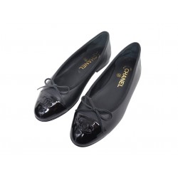 NEUF CHAUSSURES CHANEL BALLERINES LOGO CC G02819 36.5 CUIR NOIR BOITE SHOES 960€