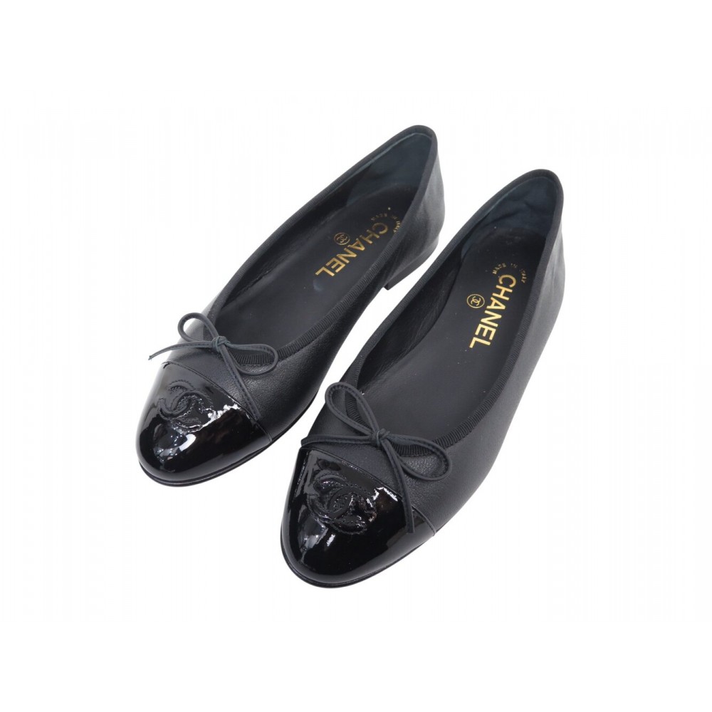 NEUF CHAUSSURES CHANEL BALLERINES LOGO CC G02819 36.5 CUIR NOIR BOITE SHOES 960€