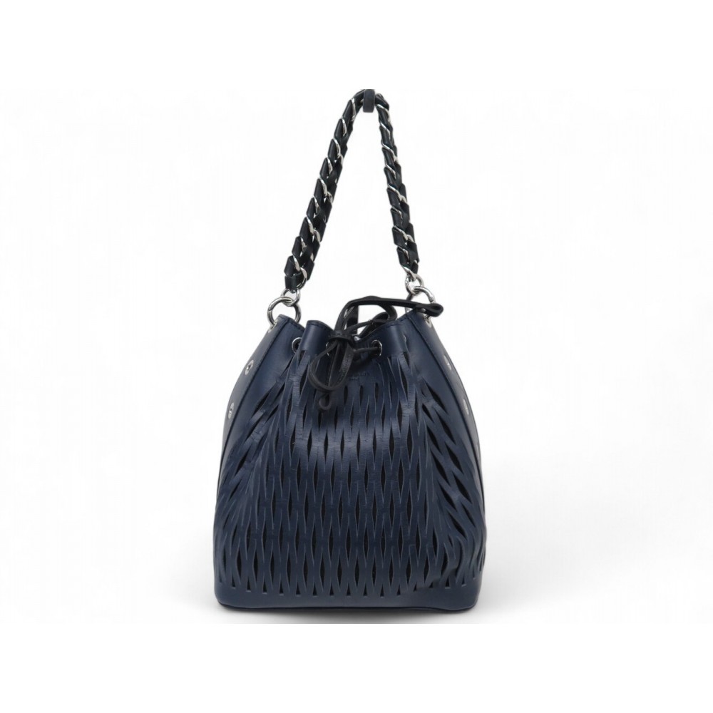 SAC A MAIN SONIA RYKIEL LE BALTARD BUCKET CUIR BLEU PERFORE LEATHER HANDBAG 590€