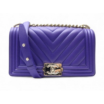NEUF SAC A MAIN CHANEL BOY MEDIUM A67086 CUIR CHEVRON VIOLET BANDOULIERE 6350€