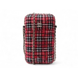 NEUF ETUI SMARTPHONE CHANEL DETAIL CHAINE A94471 TWEED ROUGE BANDOULIERE CLUTCH