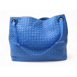 SAC A MAIN BOTTEGA VENETA EN CUIR NAPPA INTRECCIATO BLEU PORTE EPAULE BAG 4500€