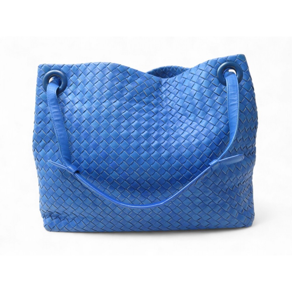 SAC A MAIN BOTTEGA VENETA EN CUIR NAPPA INTRECCIATO BLEU PORTE EPAULE BAG 4500€