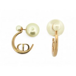 NEUF BOUCLES D'OREILLES DIOR TRIBALES CD PERLES METAL DORE GOLD EARRINGS 450€