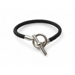 BRACELET HERMES GLENAN H H077240FP89T4 17 METAL DORE CORDON CUIR NOIR JEWEL 370€