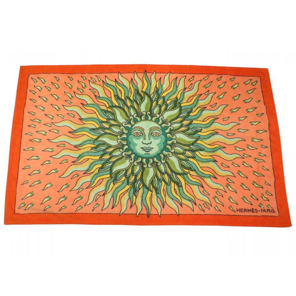 NEUF DRAP DE PLAGE HERMES SERVIETTE SOLEIL EN COTON COTTON ORANGE TOWEL 610€