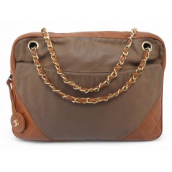 VINTAGE SAC A MAIN CHANEL CAMERA TOILE ET CUIR MATELASSE MARRON HAND BAG 6500€
