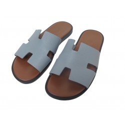CHAUSSURES HERMES SANDALES IZMIR H221824ZH 41 CUIR EPSOM BLEU + BOITE SHOES 640€