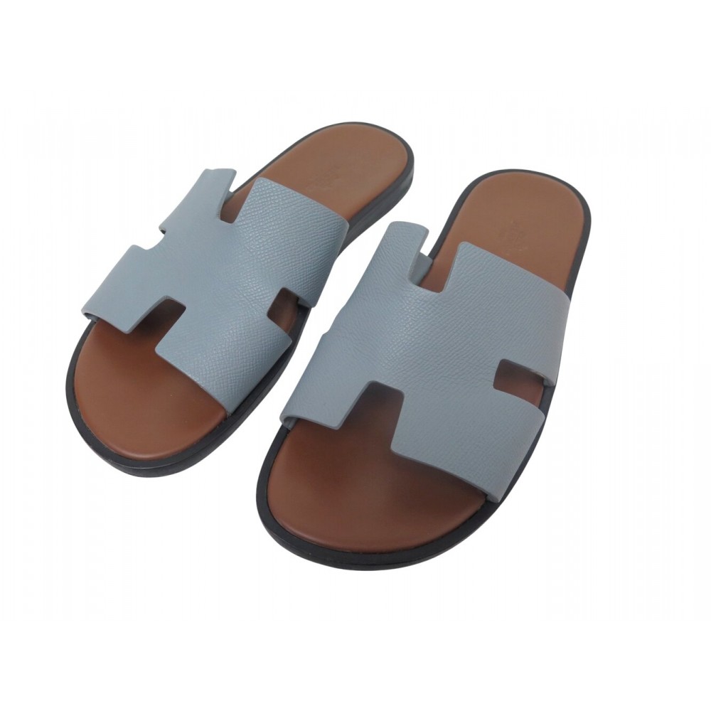 CHAUSSURES HERMES SANDALES IZMIR H221824ZH 41 CUIR EPSOM BLEU + BOITE SHOES 640€