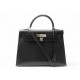 SAC A MAIN HERMES KELLY 32 SELLIER CUIR EPSOM NOIR 2004 BANDOULIERE NEW HANDBAG