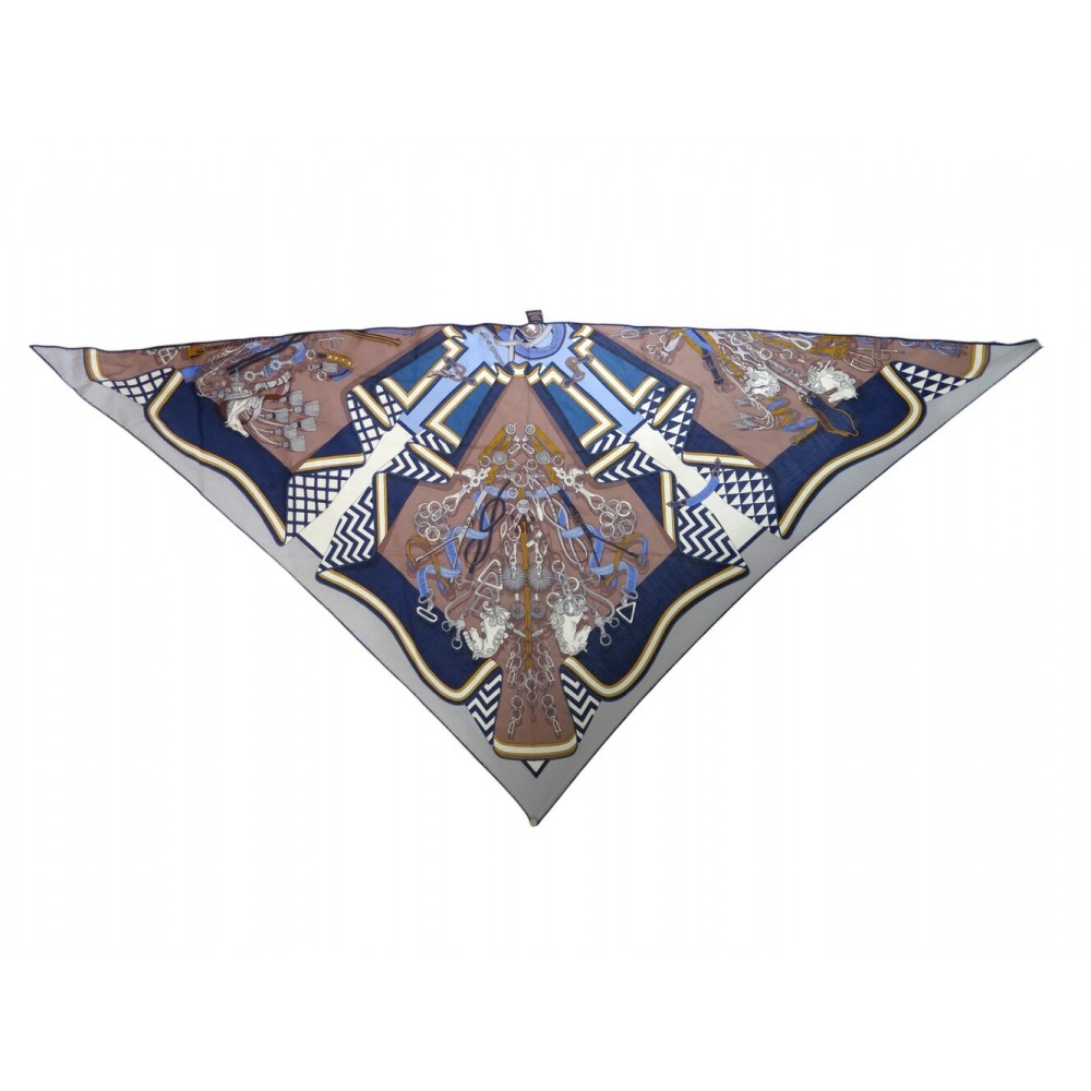 CHALE HERMES BOUQUETS SELLIER TRIANGLE GEANT CACHEMIRE & SOIE + BOITE SCARF 870€