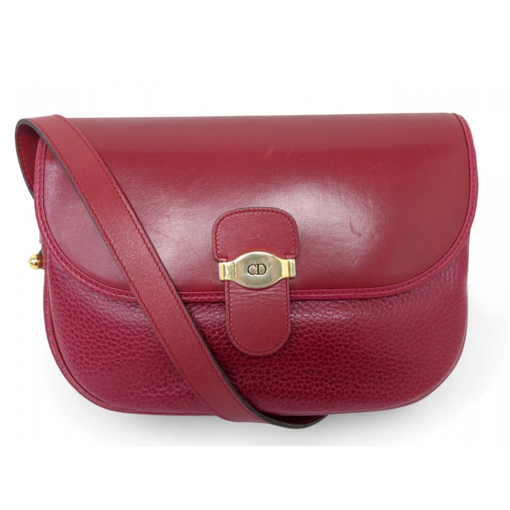 VINTAGE SAC A MAIN CHRISTIAN DIOR BESACE CUIR ROUGE BANDOULIERE HAND BAG PURSE