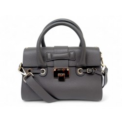 SAC A MAIN JIMMY CHOO ROSALIE CUIR GRAINE GRIS BANDOULIERE LEATHER HANDBAG 2400€