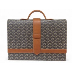 VINTAGE SACOCHE GOYARD CARTABLE CUIR ET TOILE GOYARDINE MARRON 40CM BRIEFCASE